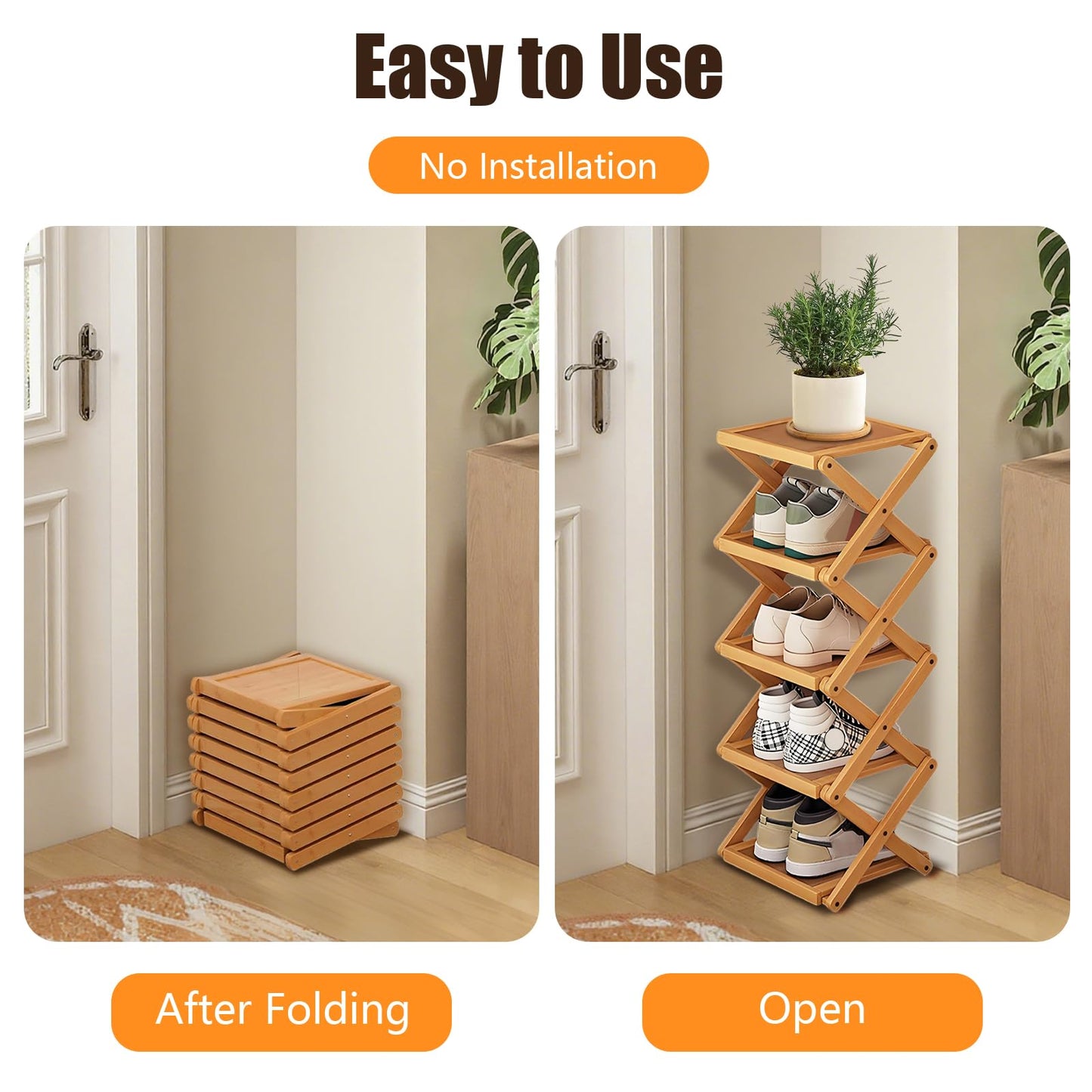 YYW Shoe Rack, Foldable Shoes Organizer Free Standing Shelf for Entryway, Closet, Hallway, Foldable X Shape Multi Tier Shoe Rack (Wood Color,6 Layers)