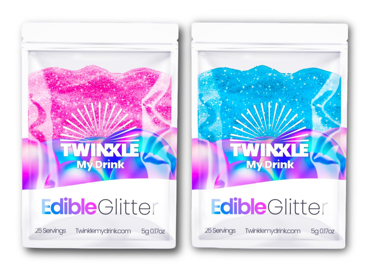 Twinkle my Drink? 5g Edible Glitter for Cakes & Drinks Pink & Blue - Provides 50 Servings | Gender Reveal Decoration | Baby Shower Decorations Girl or
