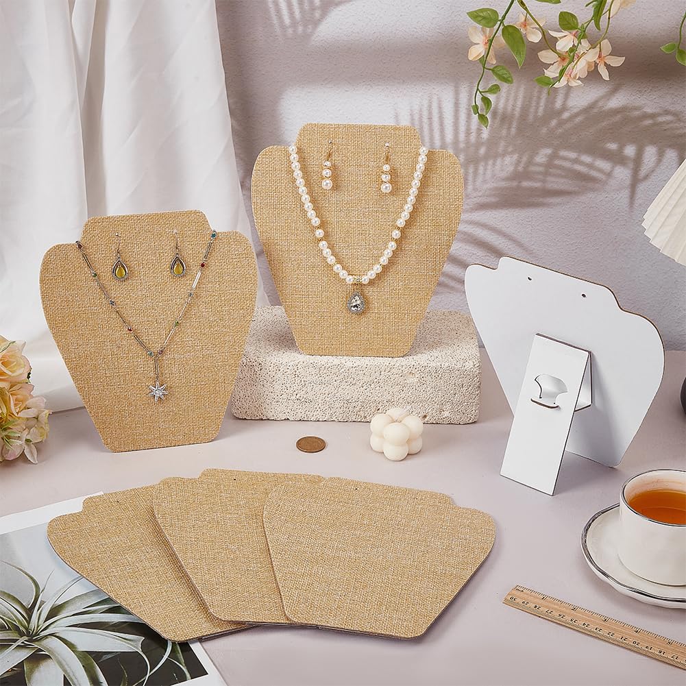 FINGERINSPIRE 6pcs Linen Earring Necklace Display Stand Tan Color