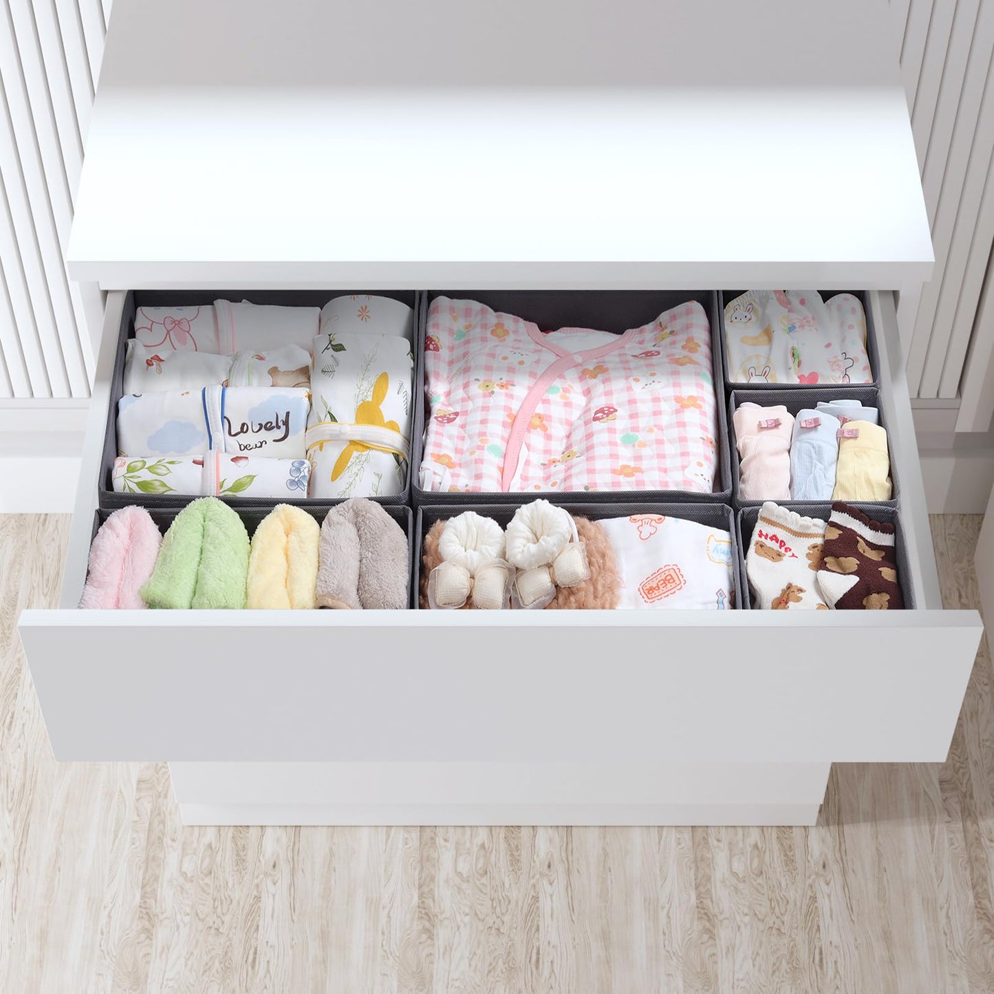 ORLISA Drawer Organisers, Drawer Dividers for Clothes, Set of 7, 3 Size Foldable Baby Drawer Organiser, Stay Organised