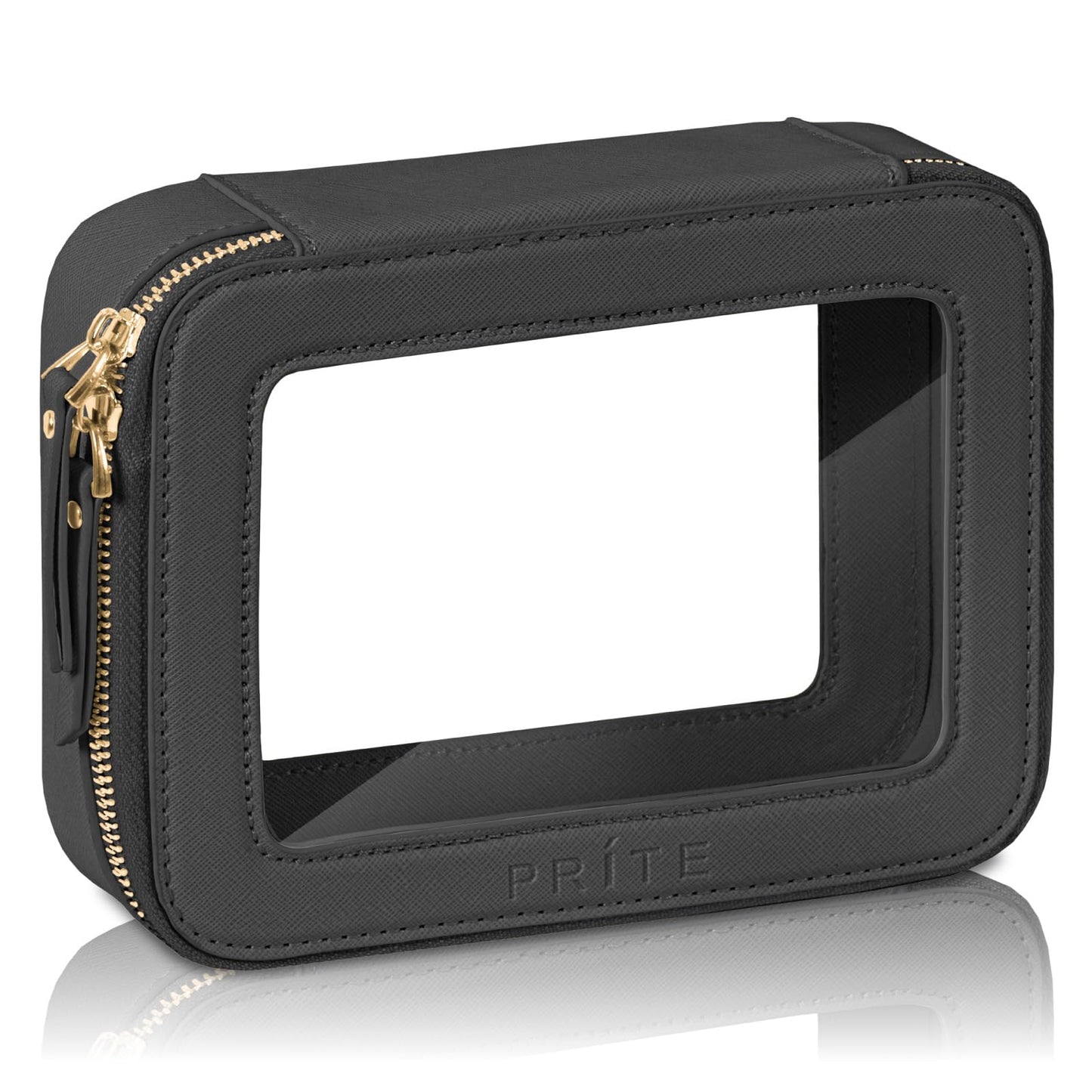 Prite Clear Makeup Bag with Gift Box Waterproof Cosmetic Case Travel Toiletry Bag Car Essentials with Double Zippers (Black)