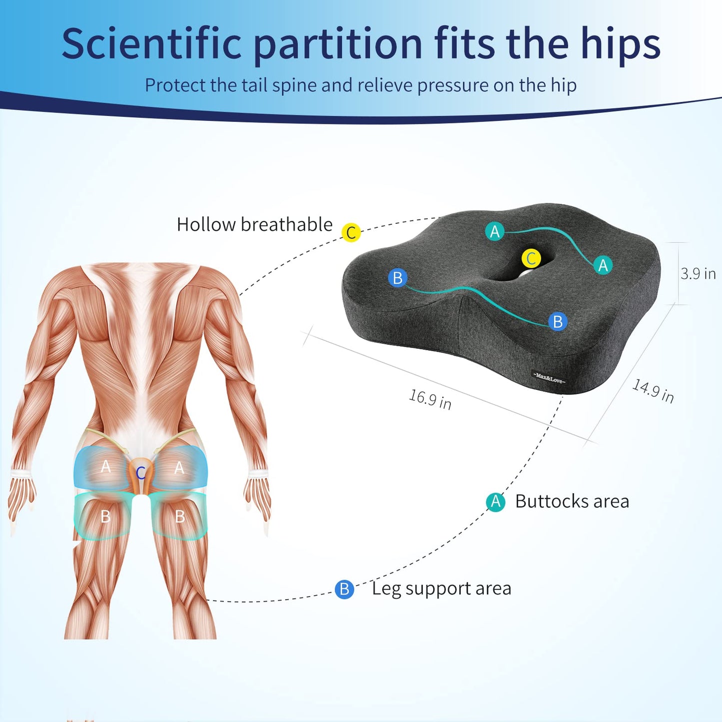 Memory Foam Seat Chair Cushion for Relieves Back Sciatica Pain Tailbone Pain Coccyx Degenerating Disc Orthopedic Osteoarthritis Prostate Cushion Low