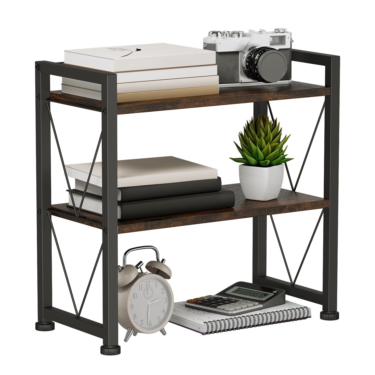 VSIWB Desk Shelf Organizer, 2 Tier Office Shelves, Wood Desk Storage Rack and Freestanding Display Shelf for Office, Dressing Table, Home 41x20x38cm