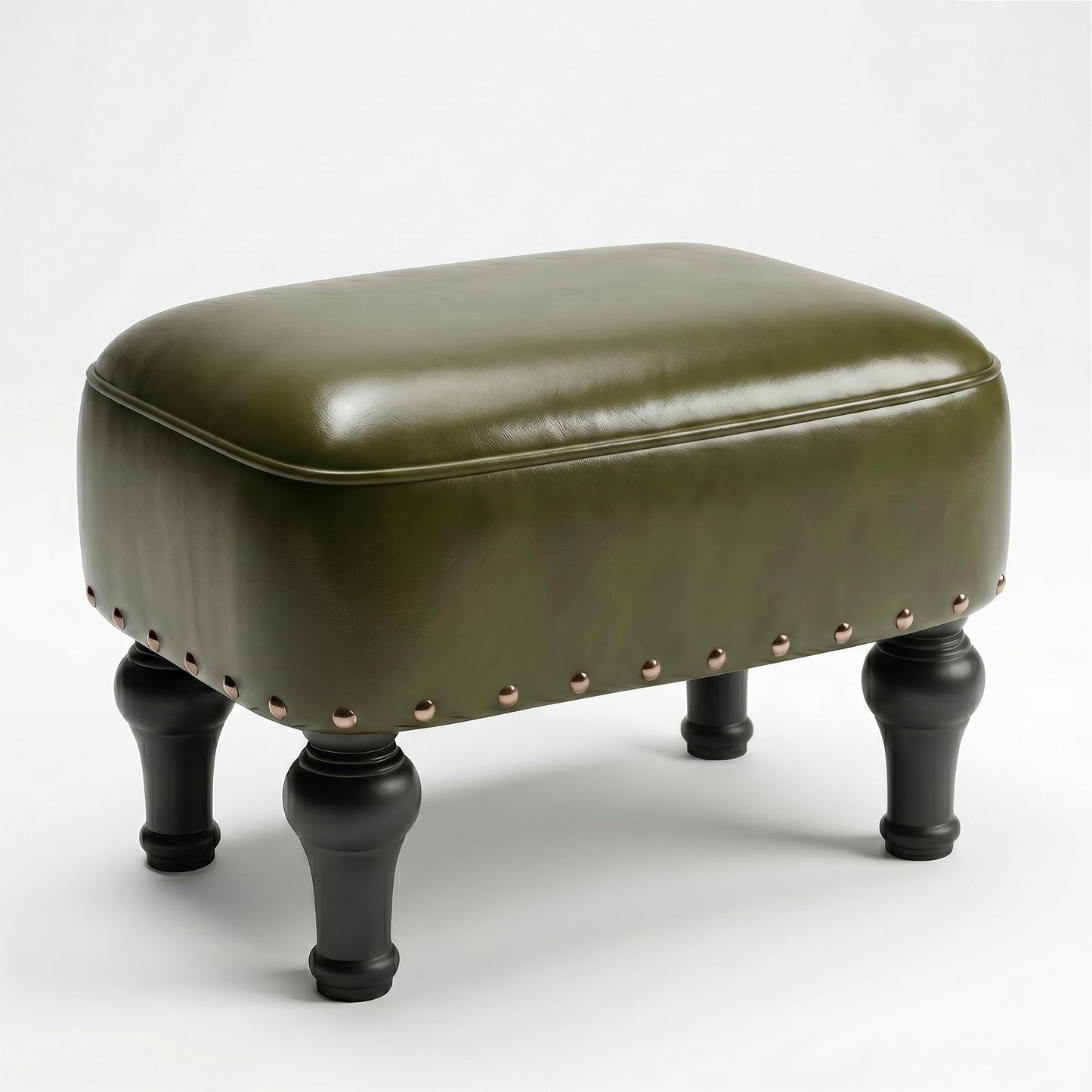 Cmishe Ottoman Leather Foot Rest with Thicker Foam Padded Seat, Footstool with Wooden Legs