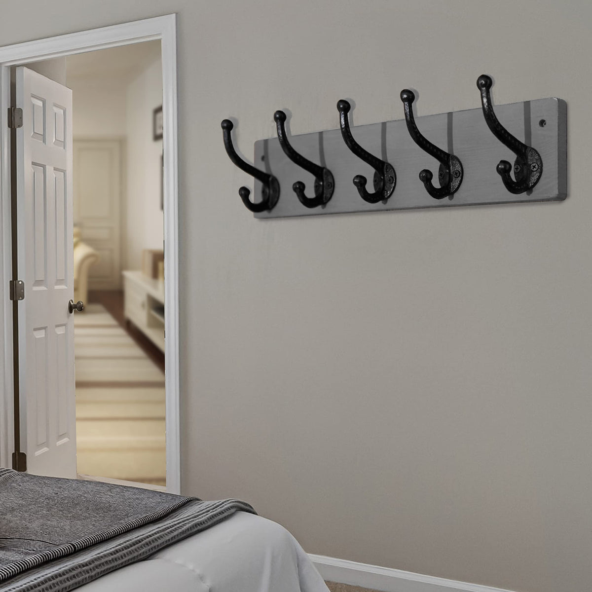 WEBI Rustic Coat Rack Wall Mount,5 Cast Iron Coat Hooks Wall Mounted,Heavy Duty Wall Coat Hanger Hooks for Hanging Coats,Clothes,Grey,2 Packs