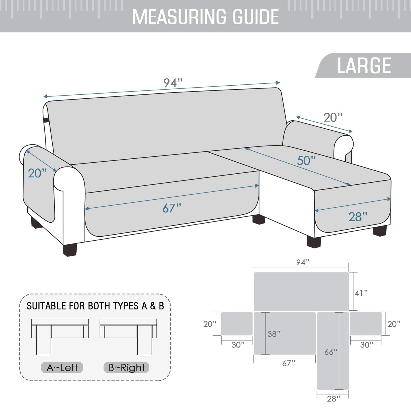 TAOCOCO Corner Sofa Bed Cover Reversible 3 Seater Chaise End Sofa Cover L Shape Sofa Protector for Pets Furniture Sofa Protector (Pale Grey)