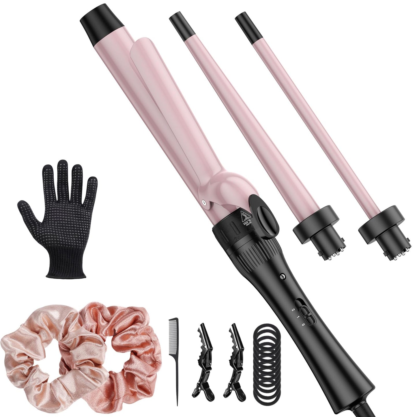 Skinny Pencil Barrel Curling Wand Iron Tongs 10mm-32mm, Anti-Scald Top, 3 in 1 Hair Curler, PTC Ceramic LCD 180?C & 210?C Gifts for Girl Women