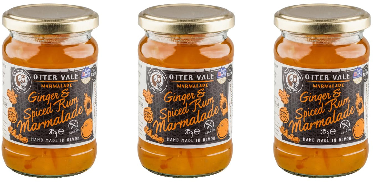 Otter Vale - Ginger & Spiced Rum Marmalade, Seville orange fruitiness and a generous splash of rum, hand-made in Devon, gluten-free, 315g glass jar x