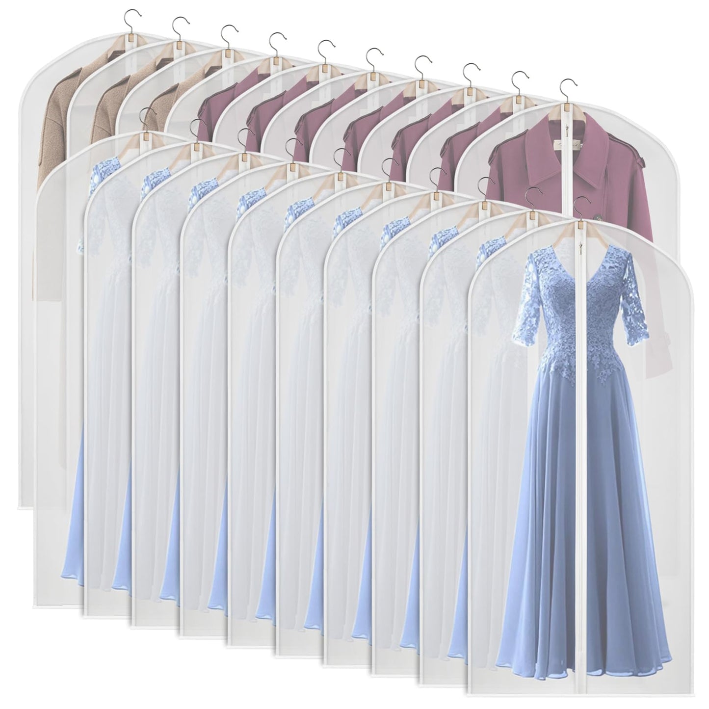 Univivi Hanging Garment Bags, 60 inch Suit Bags for Storage (Set of 20), Breathable Dust for Long Dress Wedding Dress Bag, Clothes Covers for Coats,