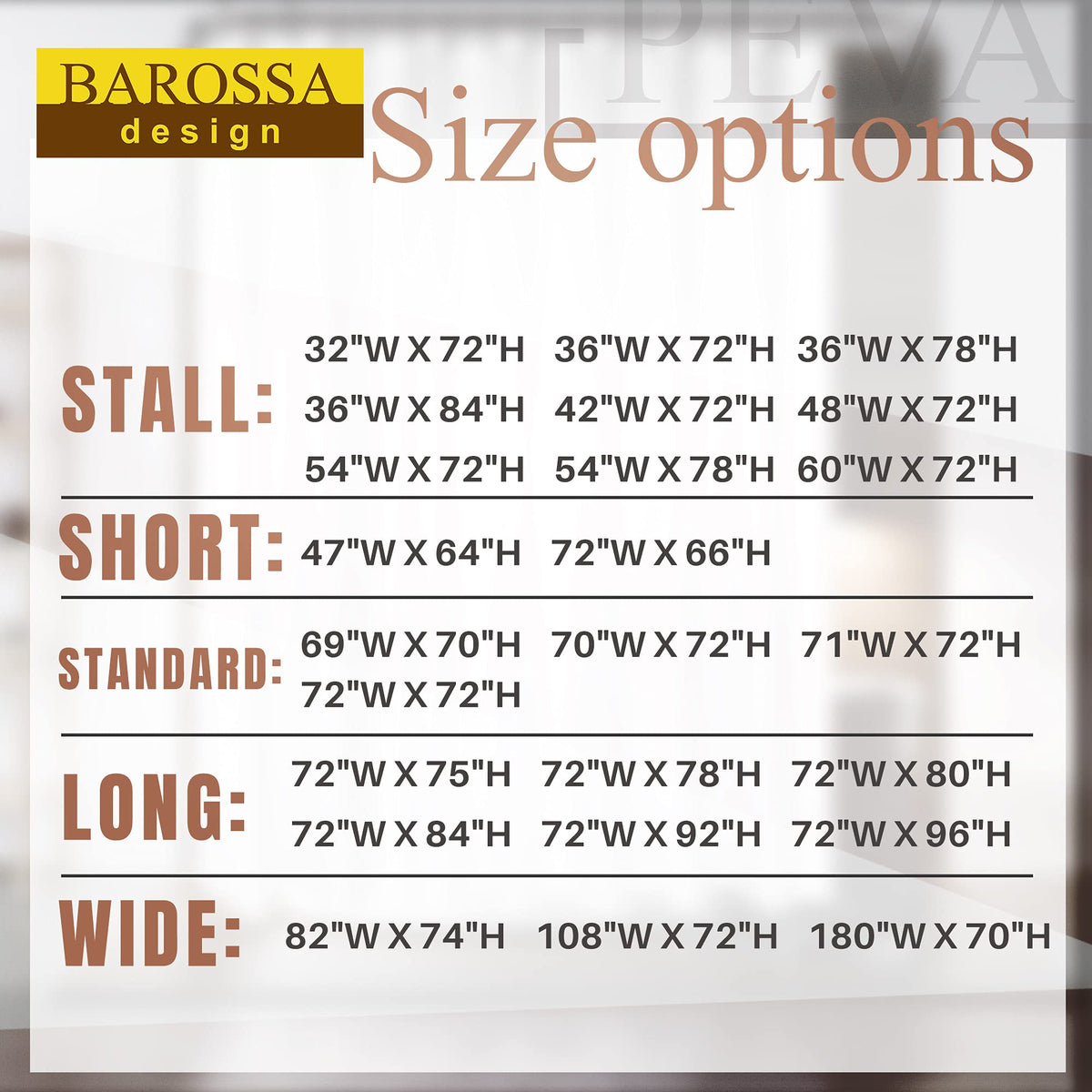Barossa Design Extra Wide Shower Curtain Liner 108" x 72" with 8 Magnets - Waterproof PEVA Around Shower Liner for Bathroom, PVC Free