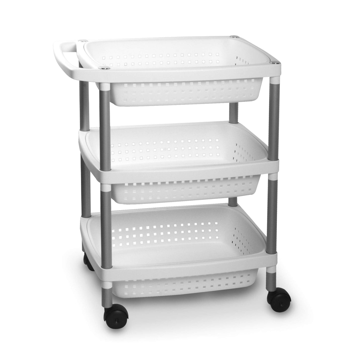 TATAY Vegetable trolley with 3 levels, white matt, with wheels and 3 removable baskets, made of BpA-free plastic material