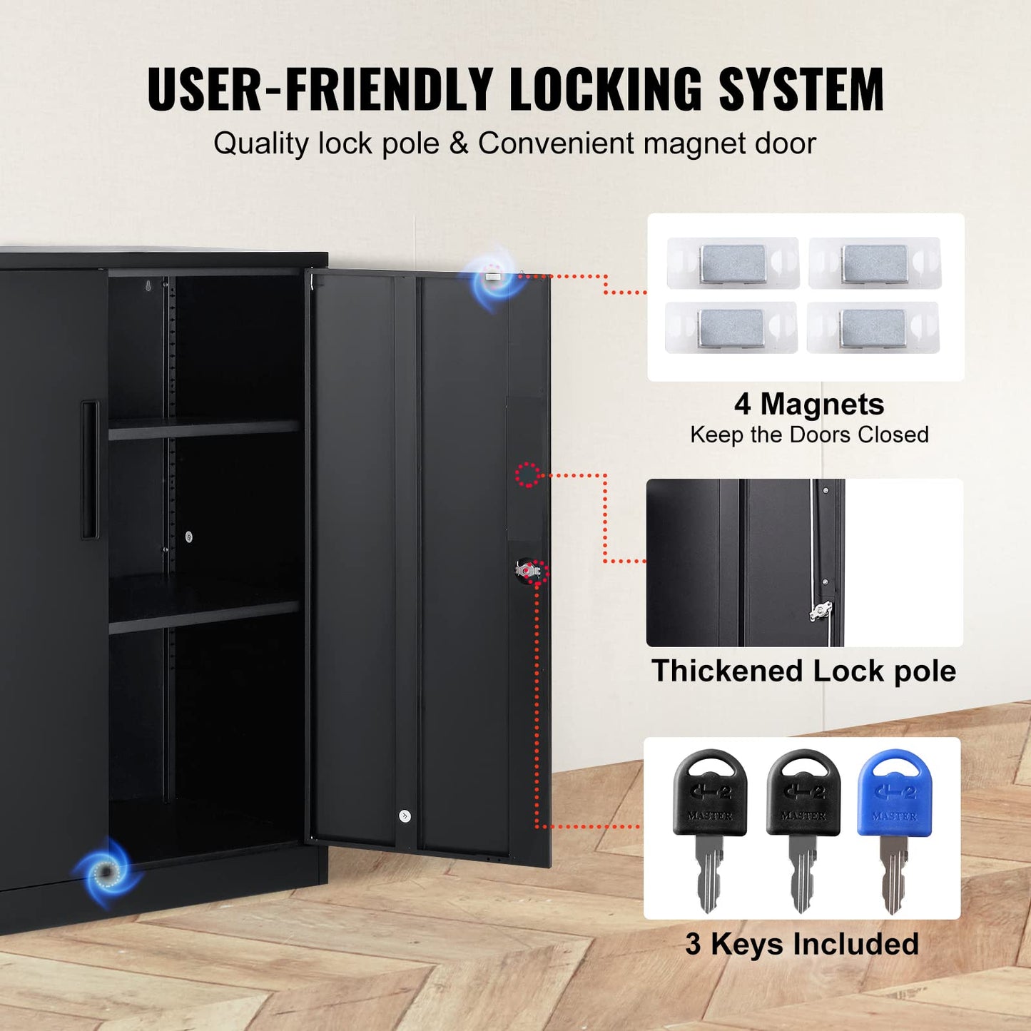 VEVOR Metal Storage Cabinet with 2 Magnetic Doors and 4 Adjustable Shelves, 200 lbs Capacity per Shelf, Locking Steel Storage Cabinet