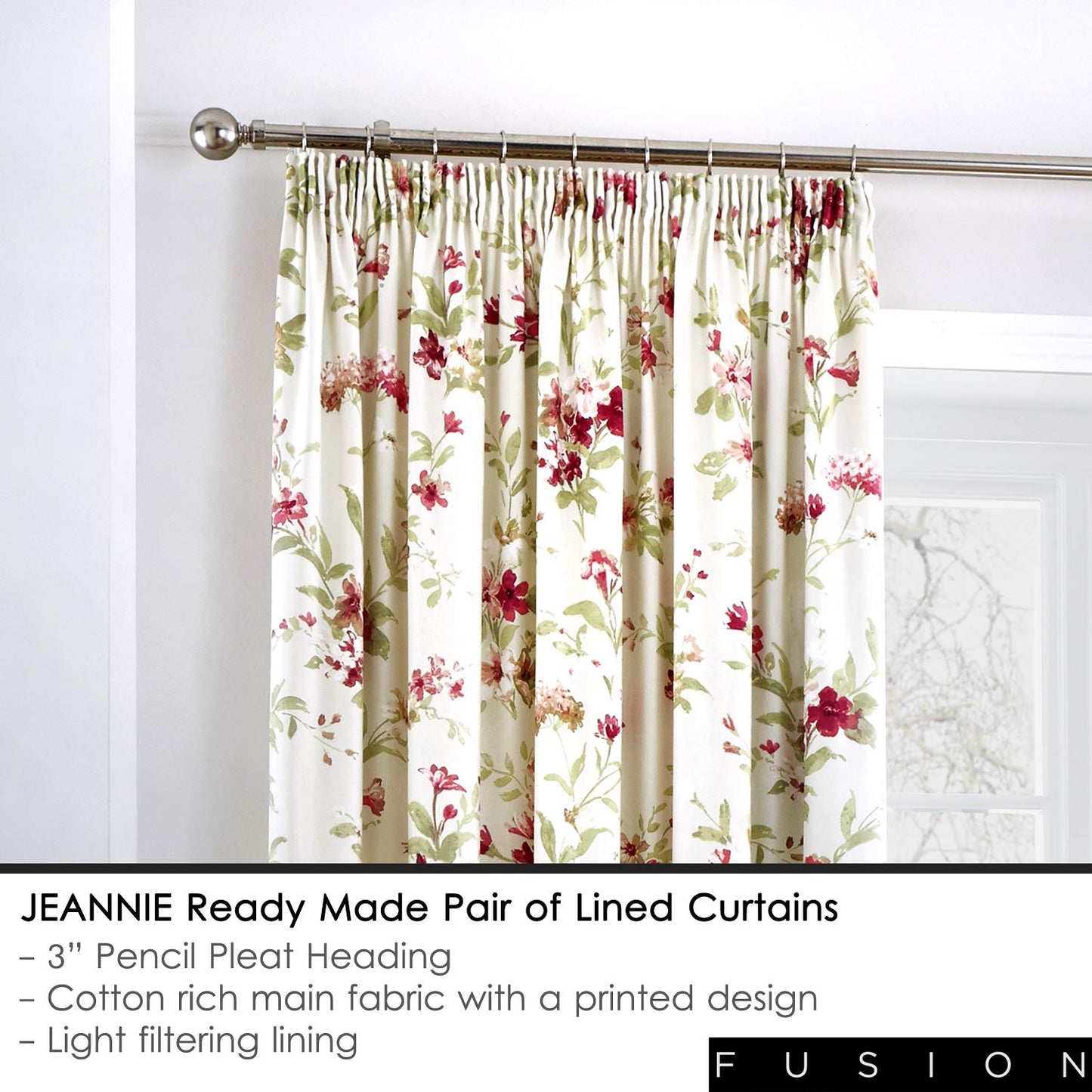 Fusion - Jeannie - Curtains, 229 x 229cm, Red