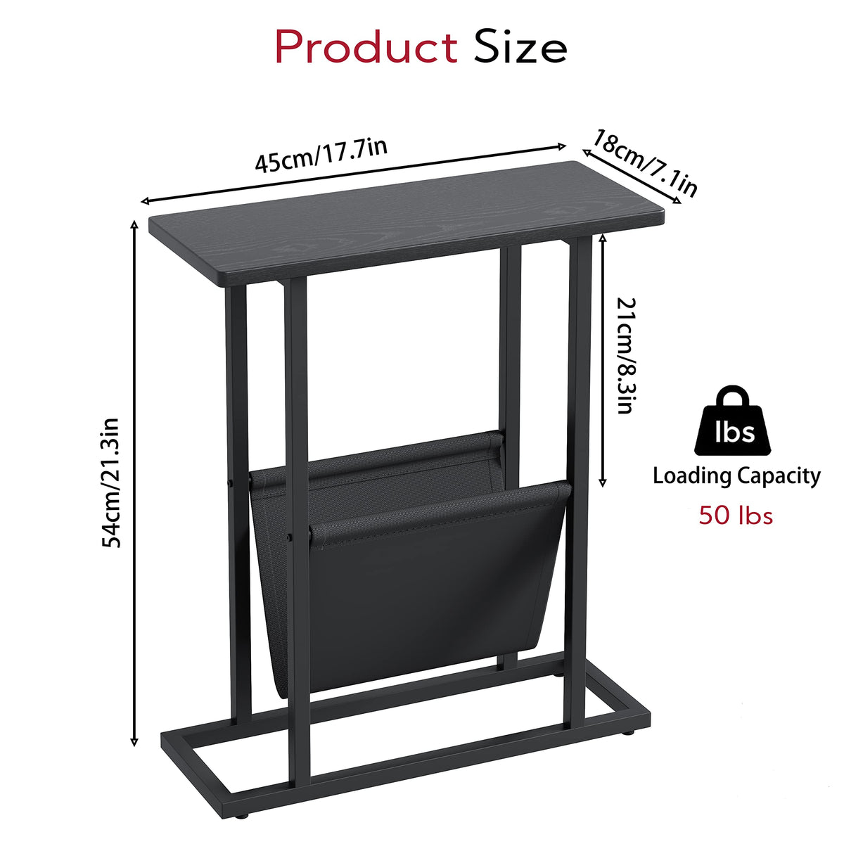 Yusong Small Narrow Side Table for Small Spaces, Slim End Table Magazine Table Nightstand with Storage Holder