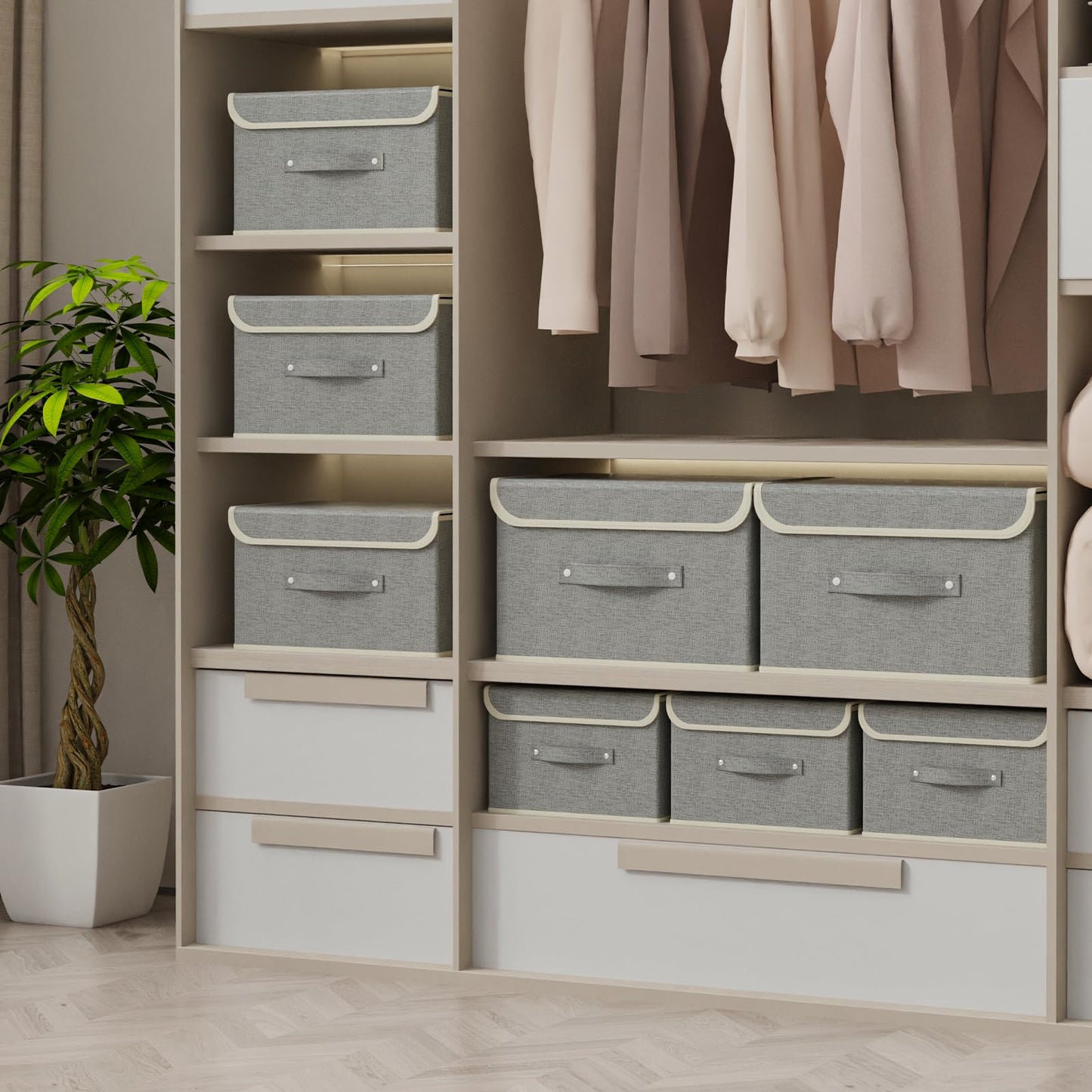 ENUMAIL Foldable Fabric Storage Cubes with Lids,Grey 26x20x17cm,3 Pack