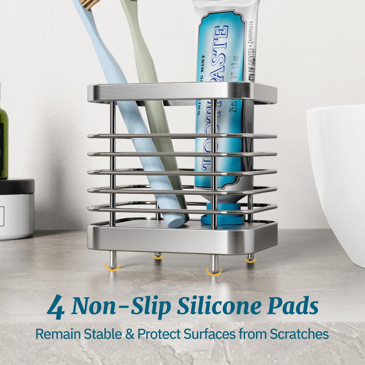 NiHome Stainless-Steel Toothbrush Holder with Diatomite Drip Tray