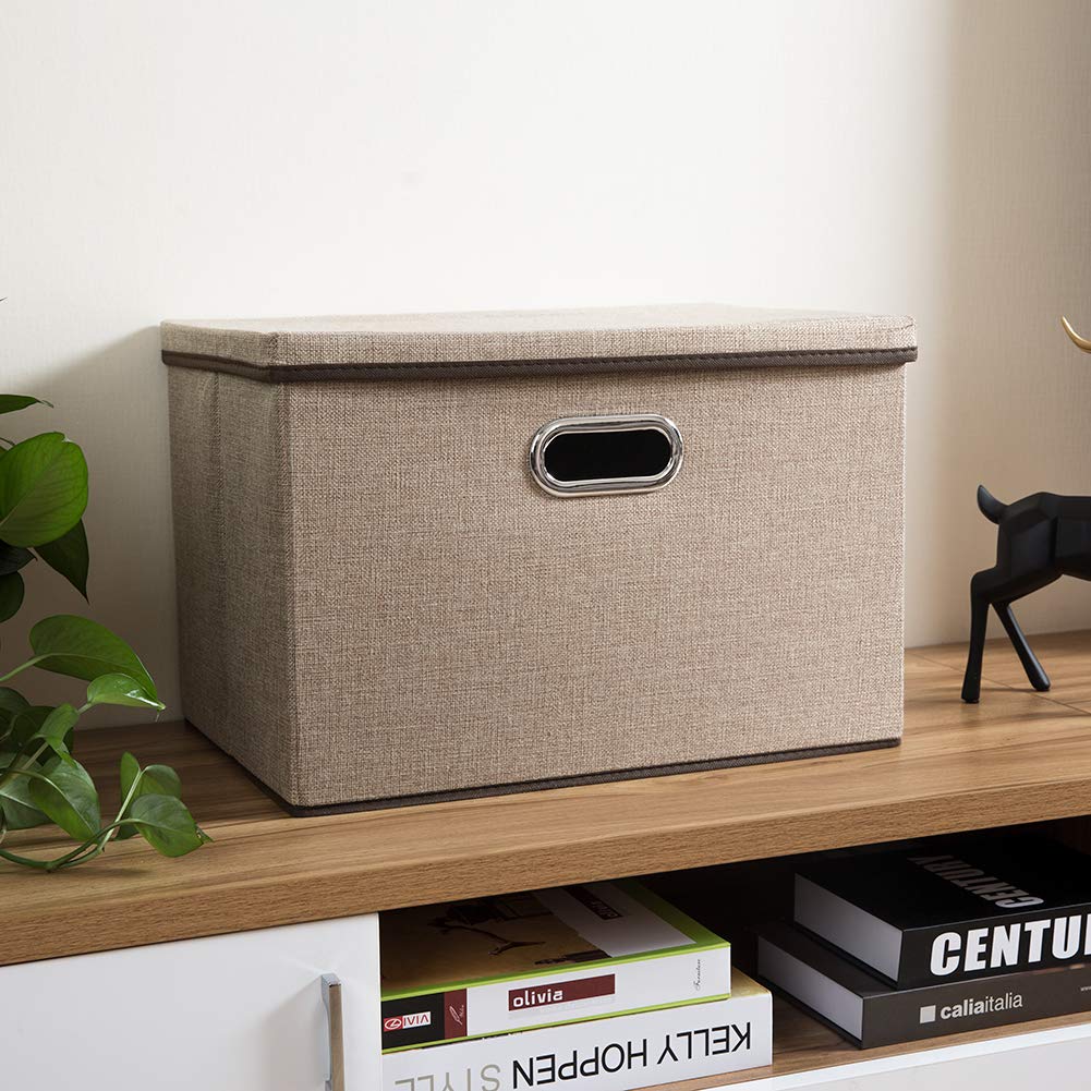 Prandom Storage Boxes with Lids Large,Collapsible Linen Fabric Storage Box,Decorative Bins,Really Useful Box,Clothing