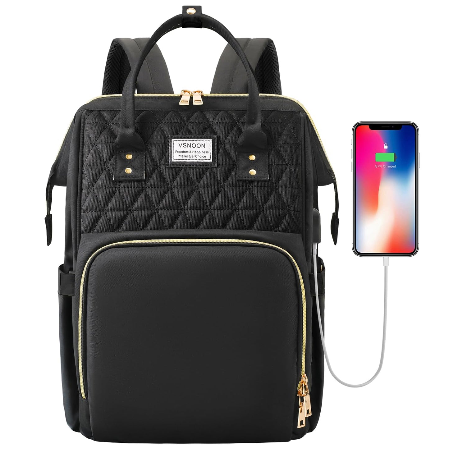 VSNOON Laptop Backpack for Women,15.6 Inch Stylish Laptop Rucksack Wide Open, Travel Backpack with USB Charging Port, Water Resistant Work Bag