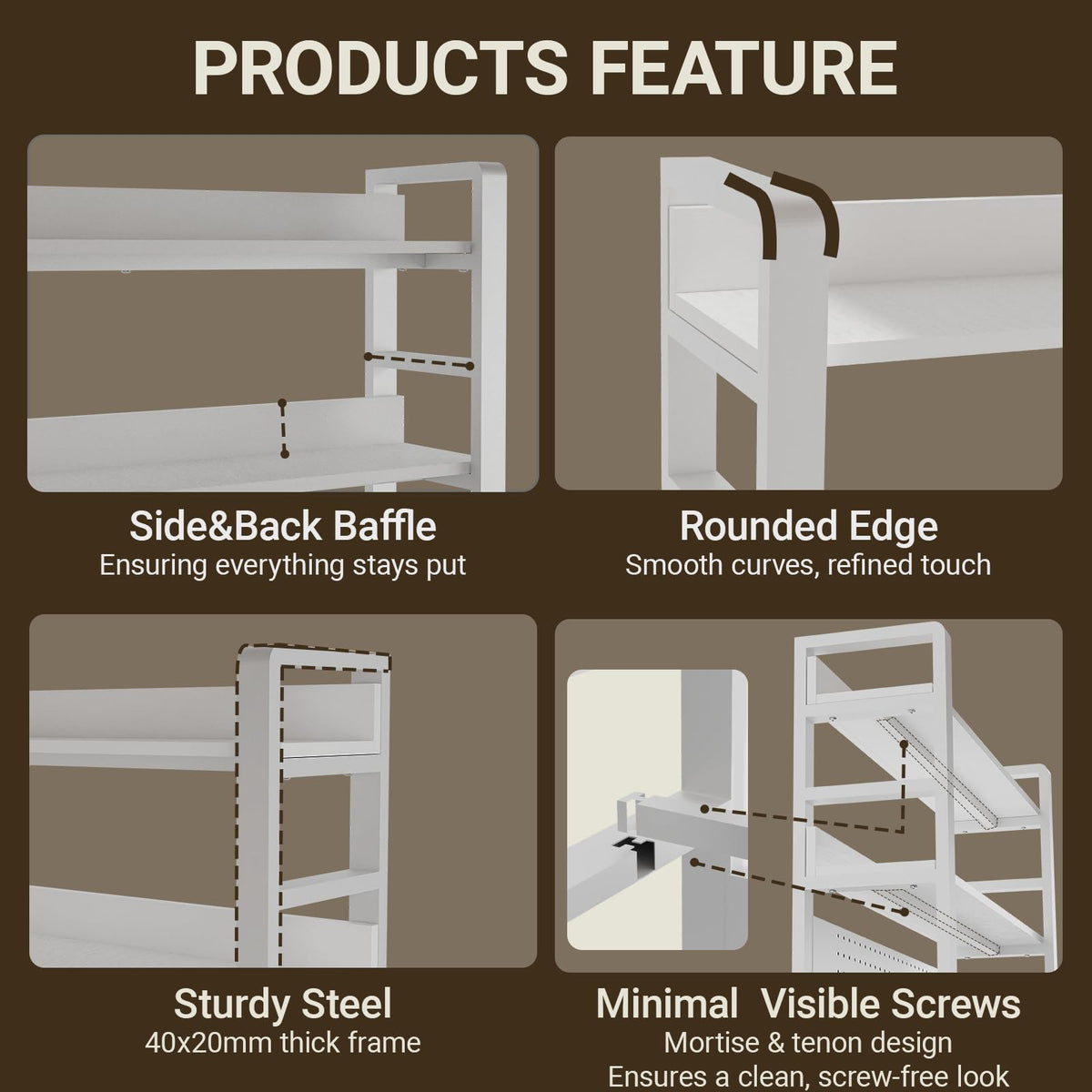 Boltmol 2-Tier Desk Shelf With Concealed Screws Design,Beige 110CM, Desktop Organizer With Pegboard, Countertop Storage Bookcase For Home
