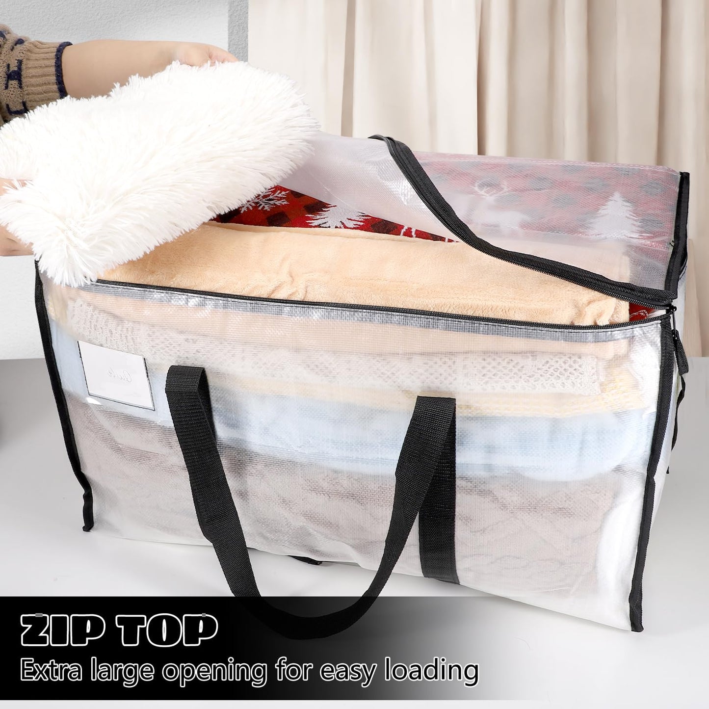 Dntorx 6 Pack Large Clothes Storage Bags with Lids Transparent Moving Bags Heavy Duty Moving Totes for Clothes Bedding Duvet Toys Storage