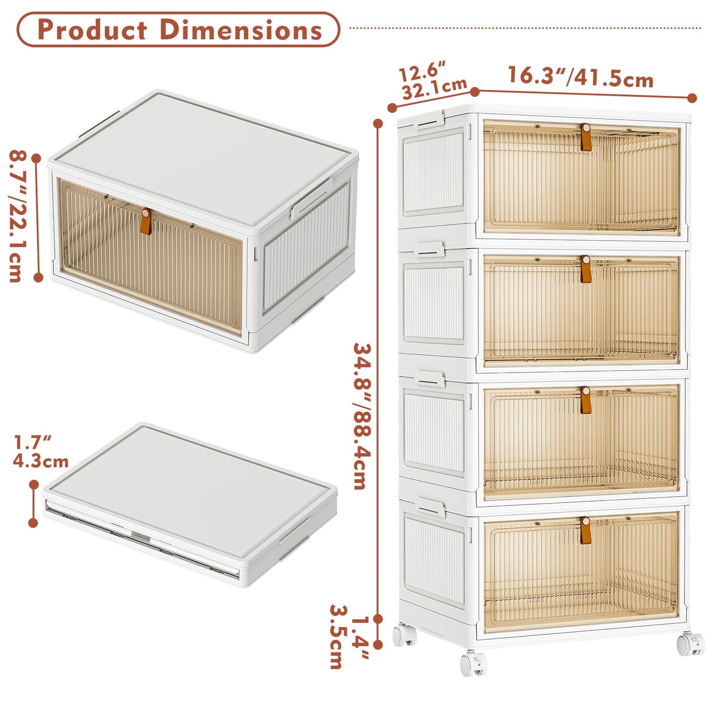 TidyTrove Storage Boxes with Lids, Plastic Storage Boxes with 1 Lid 28L/Tier, 4-Tier Stackable Storage Boxes with Wheels, Folding Storage Bins,