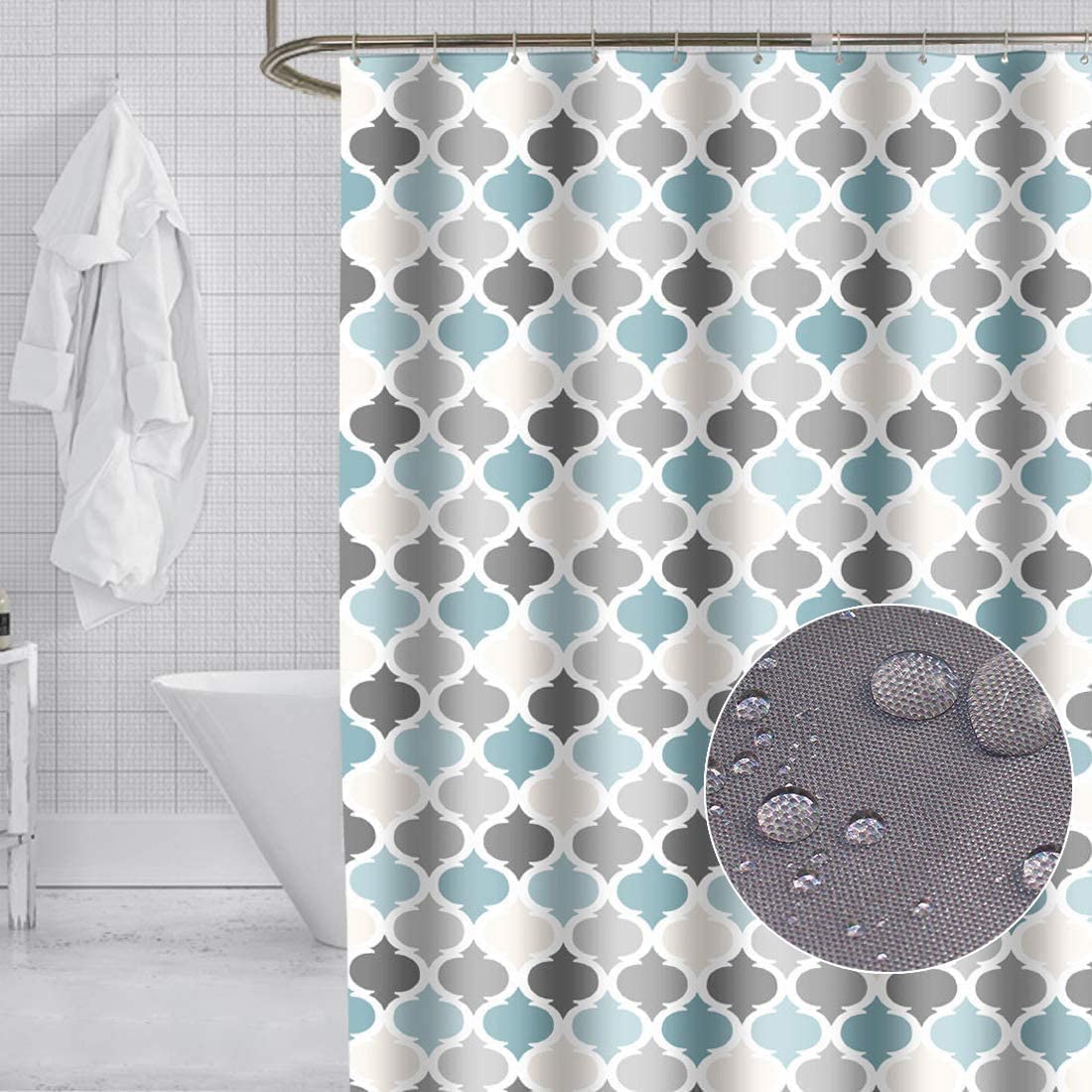 GONOVE Shower Curtain 280 x 200cm Mildew Resistant Waterproof Polyester Fabric Geometric Bathroom Shower Curtain Liner Long Washable Bath Curtain with