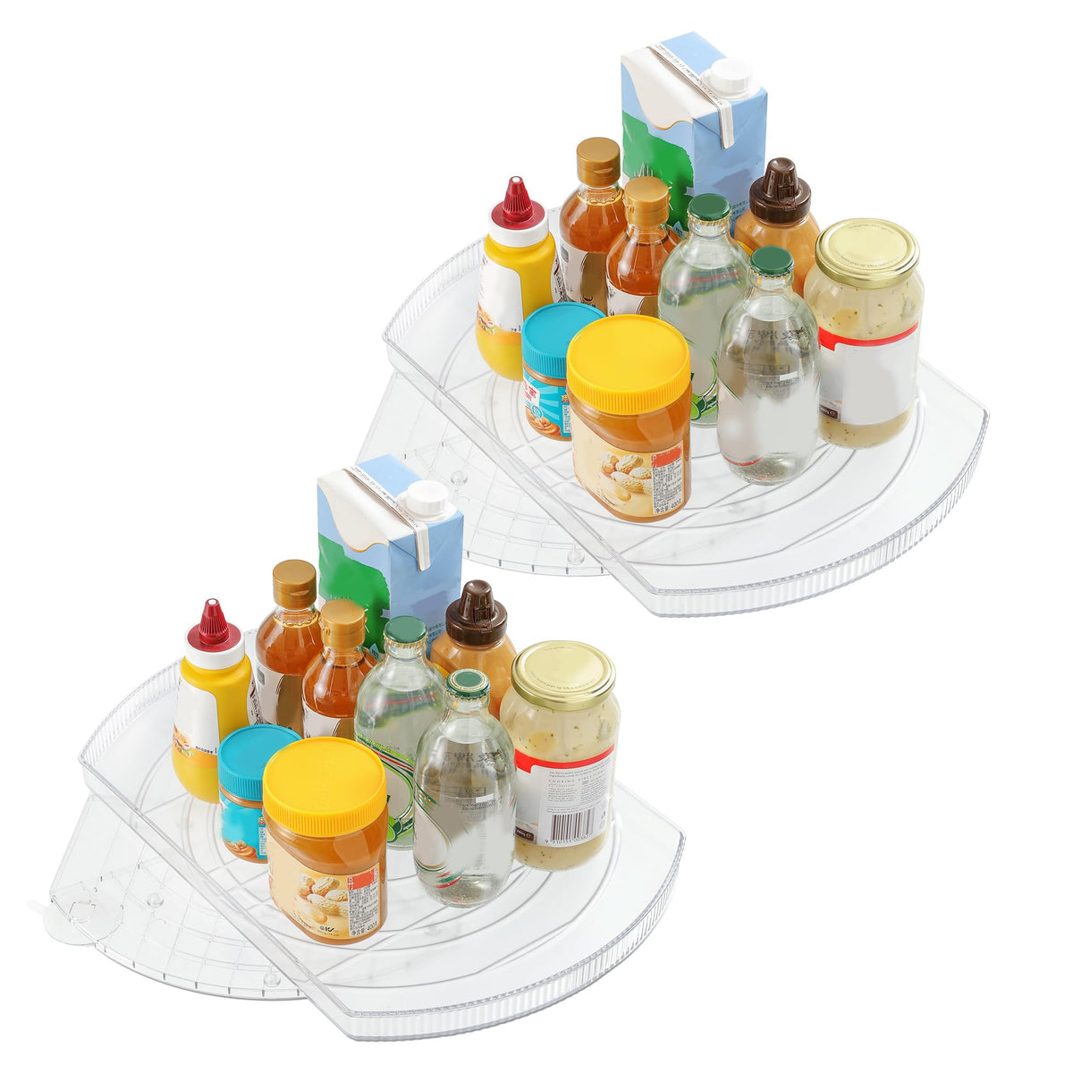 ROWNYEON 2 Pack Lazy Susan Turntable Organiser for Fridge,16.5'' Clear Rectangular Fridge Organisers Storage, Rotating Spice Rack, Fridge Lazy Susan