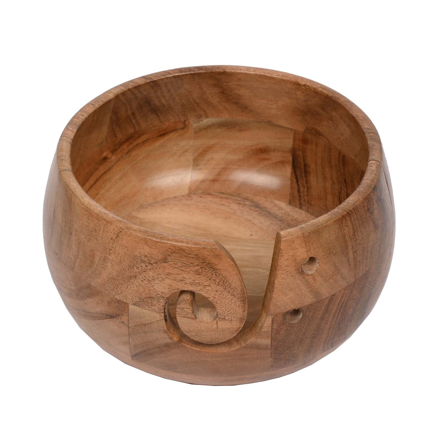 EDHAS Acacia Wood Yarn Bowl Holder | Handmade Holder with Holes | Yarn/Wool/String Storage Accessory (17.78cm x 17.78cm x 10.16cm)