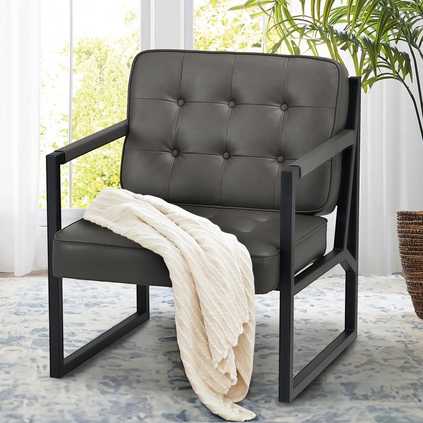 COLAMY Mid Century Modern Accent Chair Set of 1, Comfy Living Room Armchair with Metal Legs