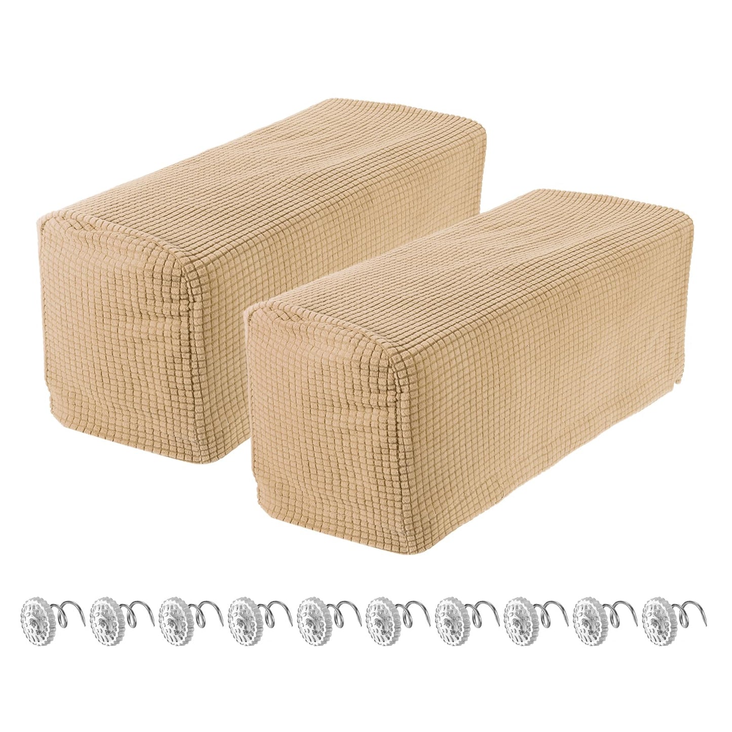 sourcing map 2pcs Stretch Armrest Covers for Chairs/Sofas, Couch Arm Covers with Twist Pin, Furniture Protector Slipcovers Khaki