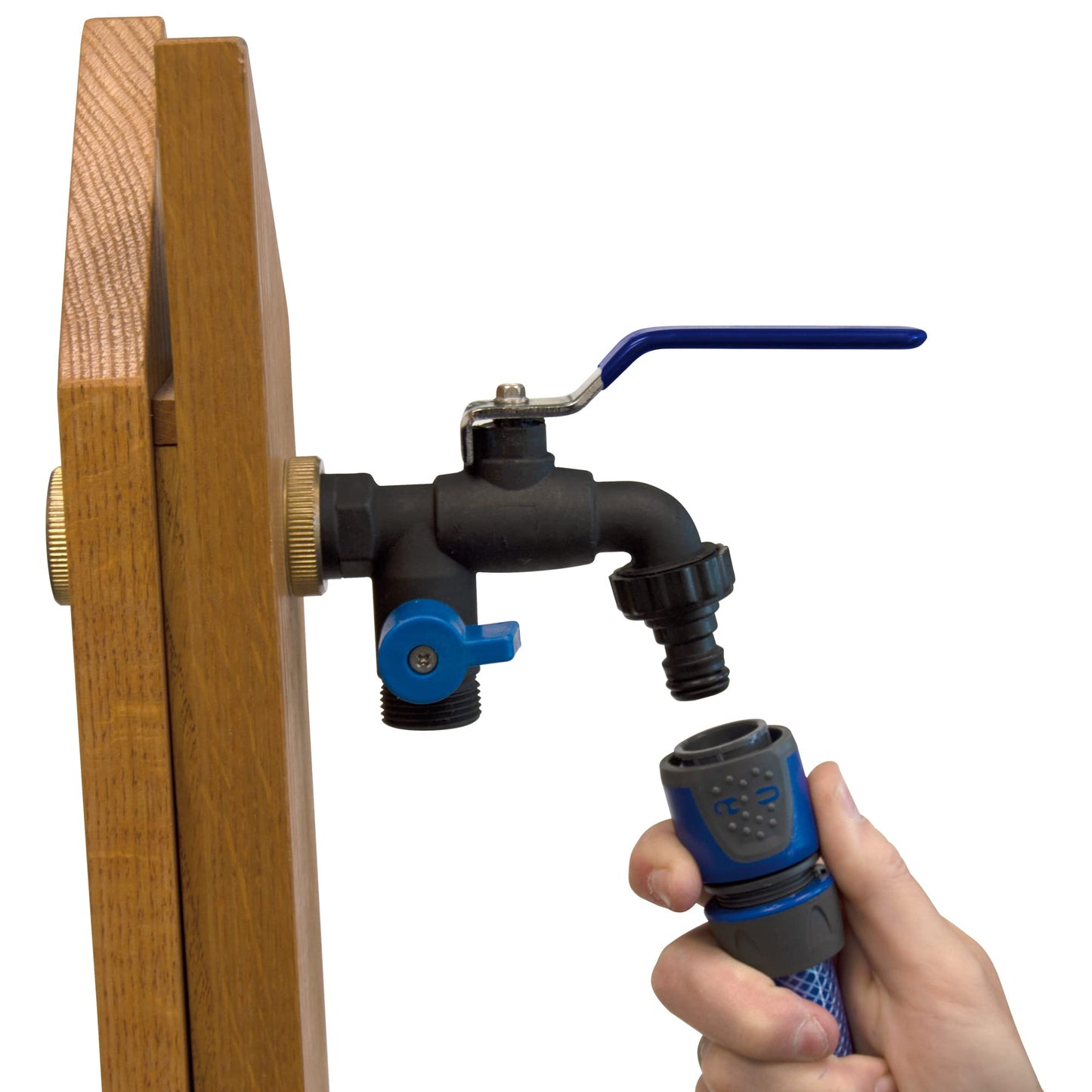S&M 180040 Anti-Ice Garden Tap with Two Outlet and Automatic Outlet, Black and Blue