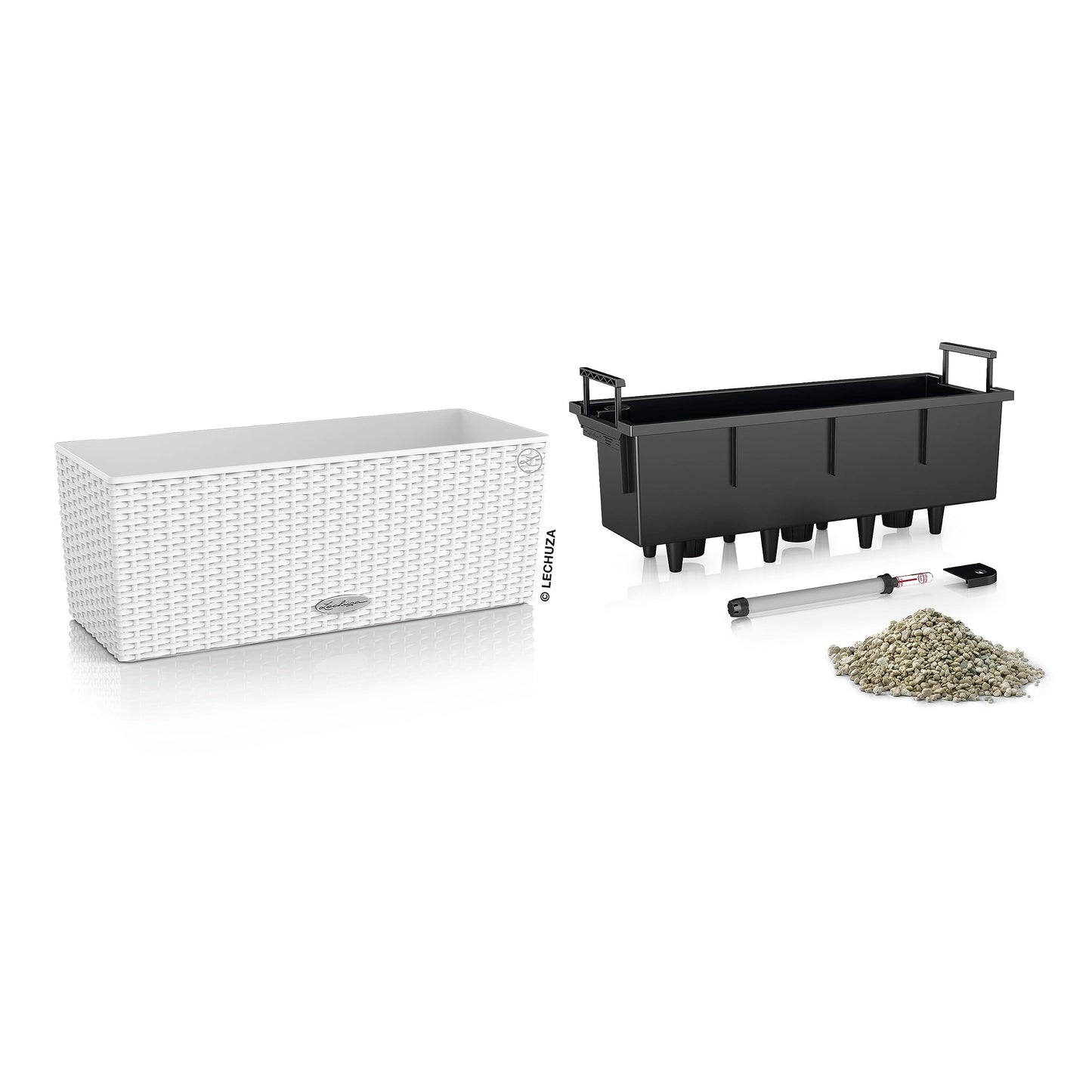 Lechuza BALCONERA Cottage 50 Self Watering Planter Plastic Indoor/Outdoor Flower Rattan Look Plant Pot Table and Window Box with Drainage Hole H19 L50