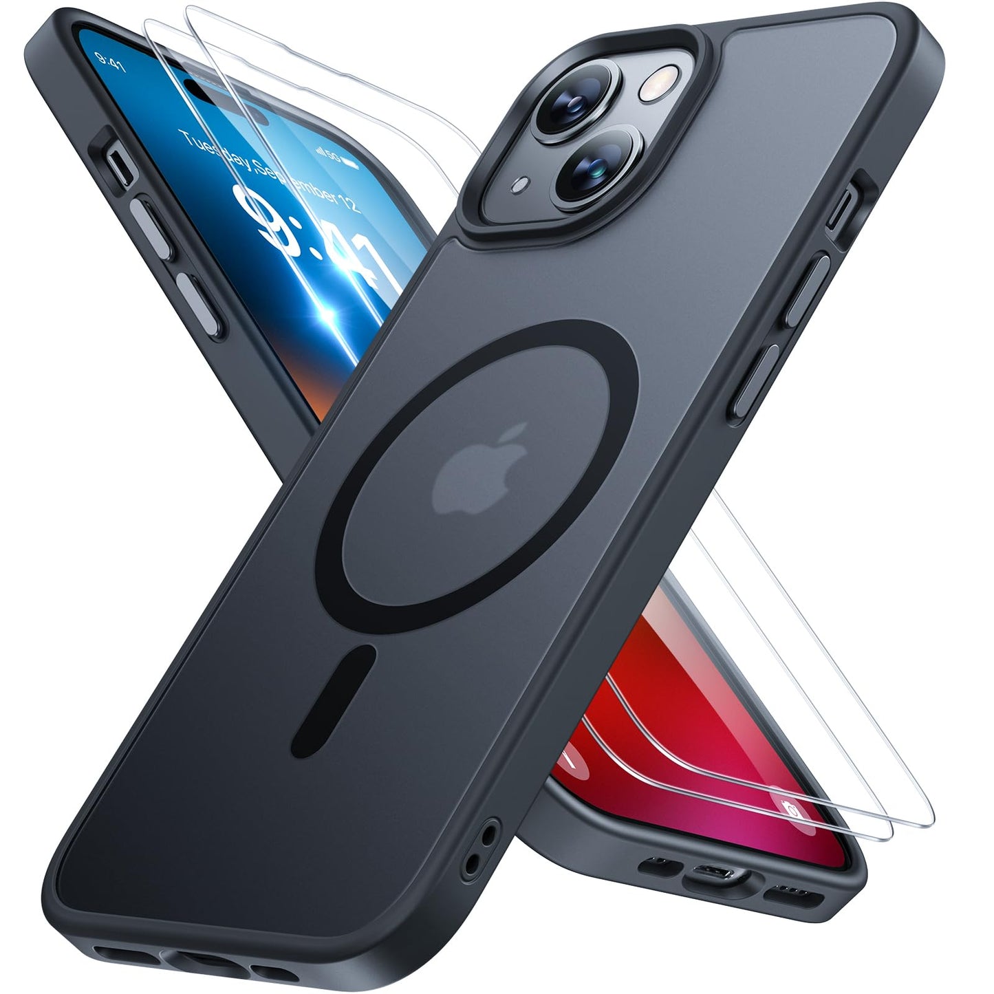 Miracase Magnetic for iPhone 15 Case 6.1 Inch [Compatible with MagSafe] [with 2X Screen Protectors] Military-Grade Protection, Anti-Fingerprint, Slim