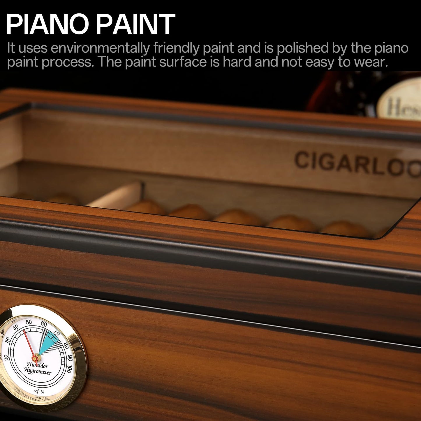 CIGARLOONG Cigar Humidor Brown 20-25 Desktop Cedar Wood Lined Cigar Storage Box with Hygrometer and Humidifier