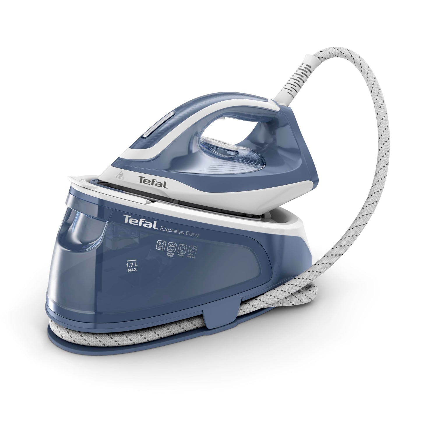 Tefal Express Essential Steam Generator Iron, 120 g/min Steam Output, Xpress Glide Soleplate, 340 g/min Steam Boost, 5.9-Pump Bars with Scale Rinsing