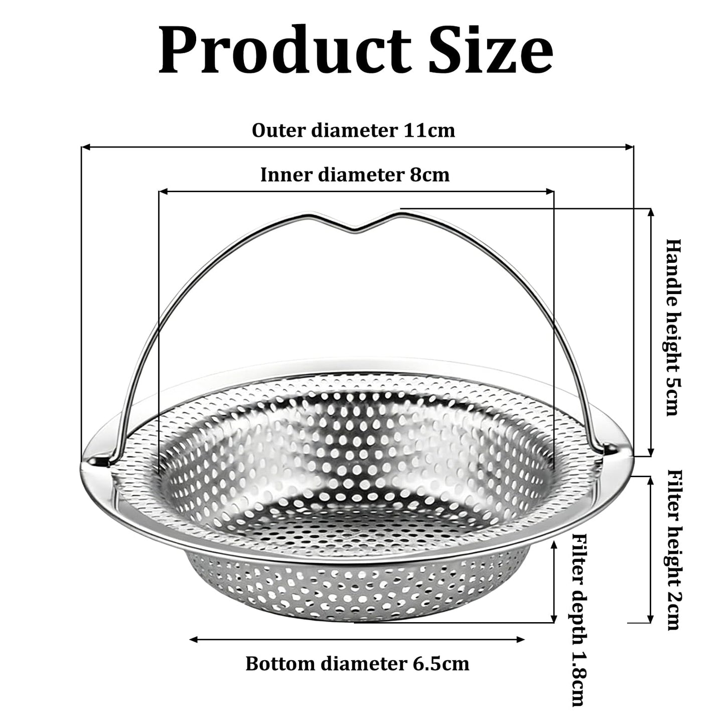 1 Piece Sink Strainer Kitchen Sink, Stainless Steel Sink Strainer, Hair Strainer Shower, Prevent Sewer Blockages (11 x 8 x 2 cm)