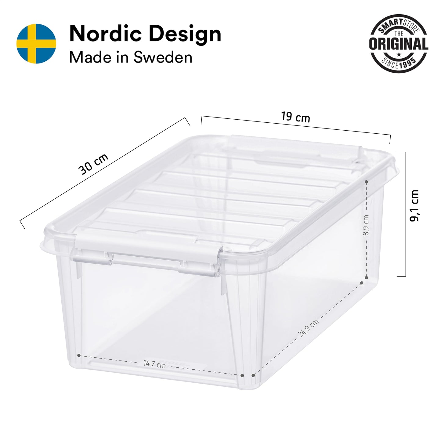 SmartStore 3.6L Small Plastic Storage Boxes With Lids - Set of 8 - Transparent - Stackable And Nestable - 10 Year Guarantee- Food Safe And BPA Free