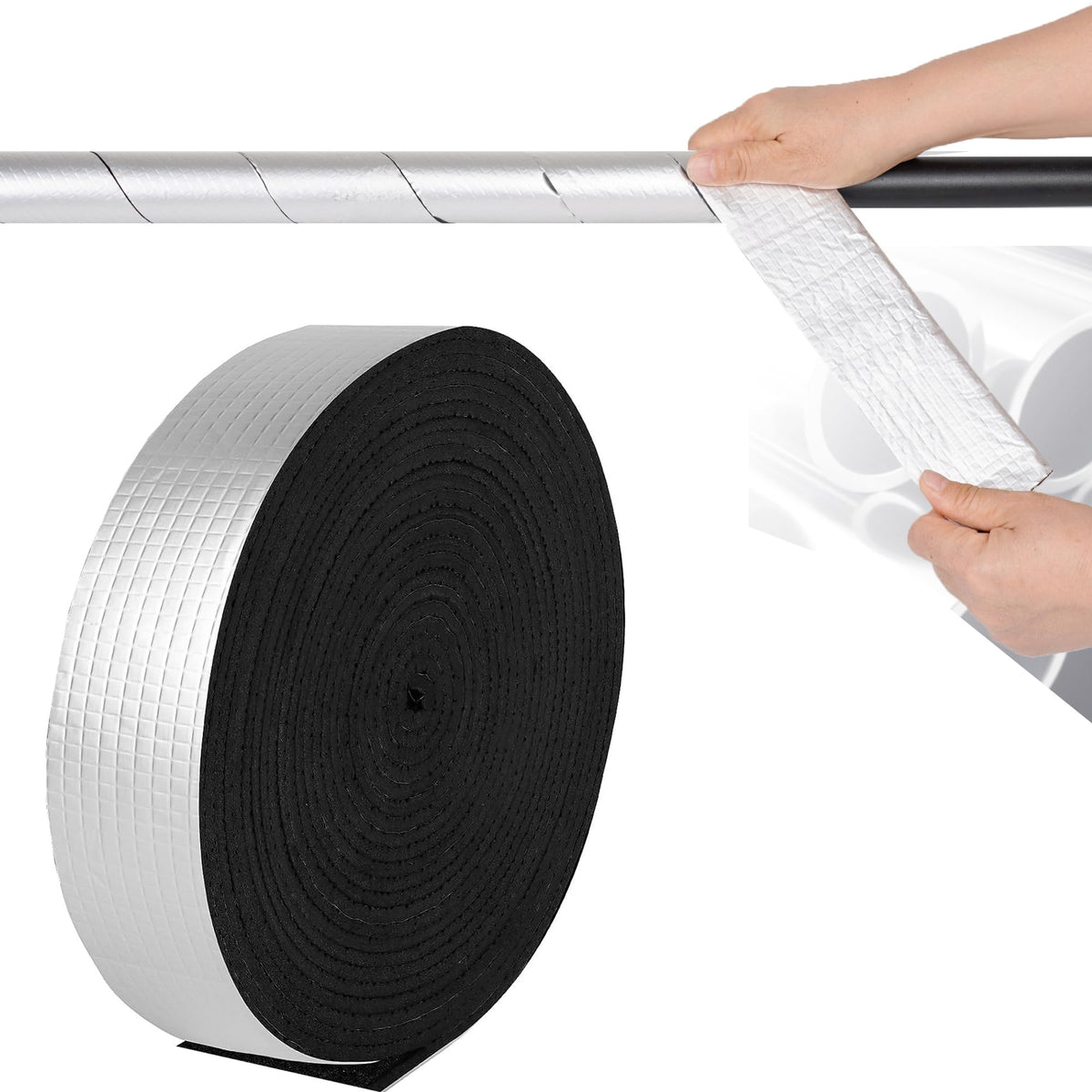 WBCBEC 1 Roll Pipe Insulation Wrap 2.4" Wide X 32.8 Ft Outdoor Foam and Foil Pipe Wrap Insulation Tape Self Adhesive for Winter Freeze Protection