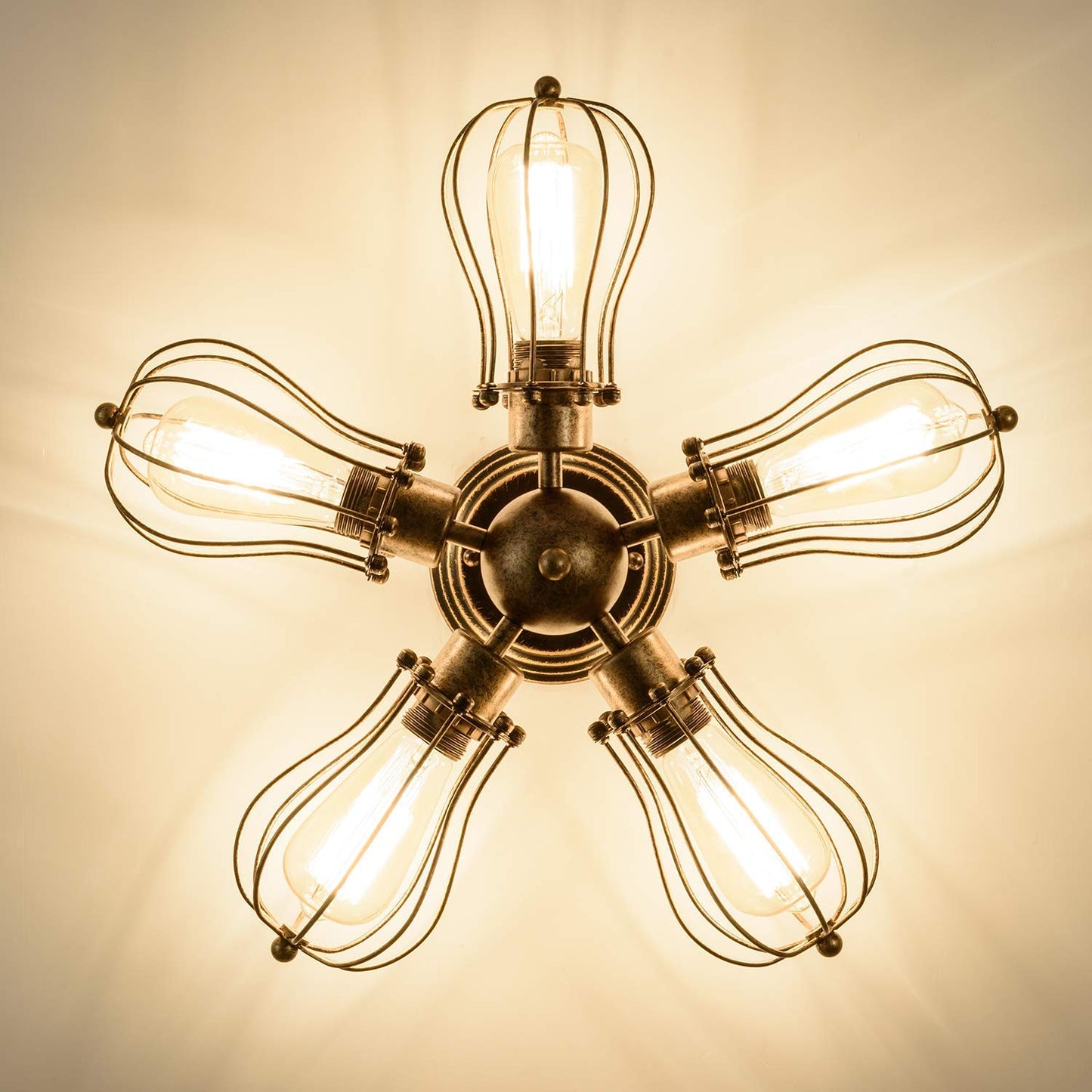 GLADFRESIT Vintage Ceiling Lights Adjustable Socket Retro Chandeliers Metal Wire Cage Lamp Semi-Flush Mount Rustic Ceiling Light Indoor Home