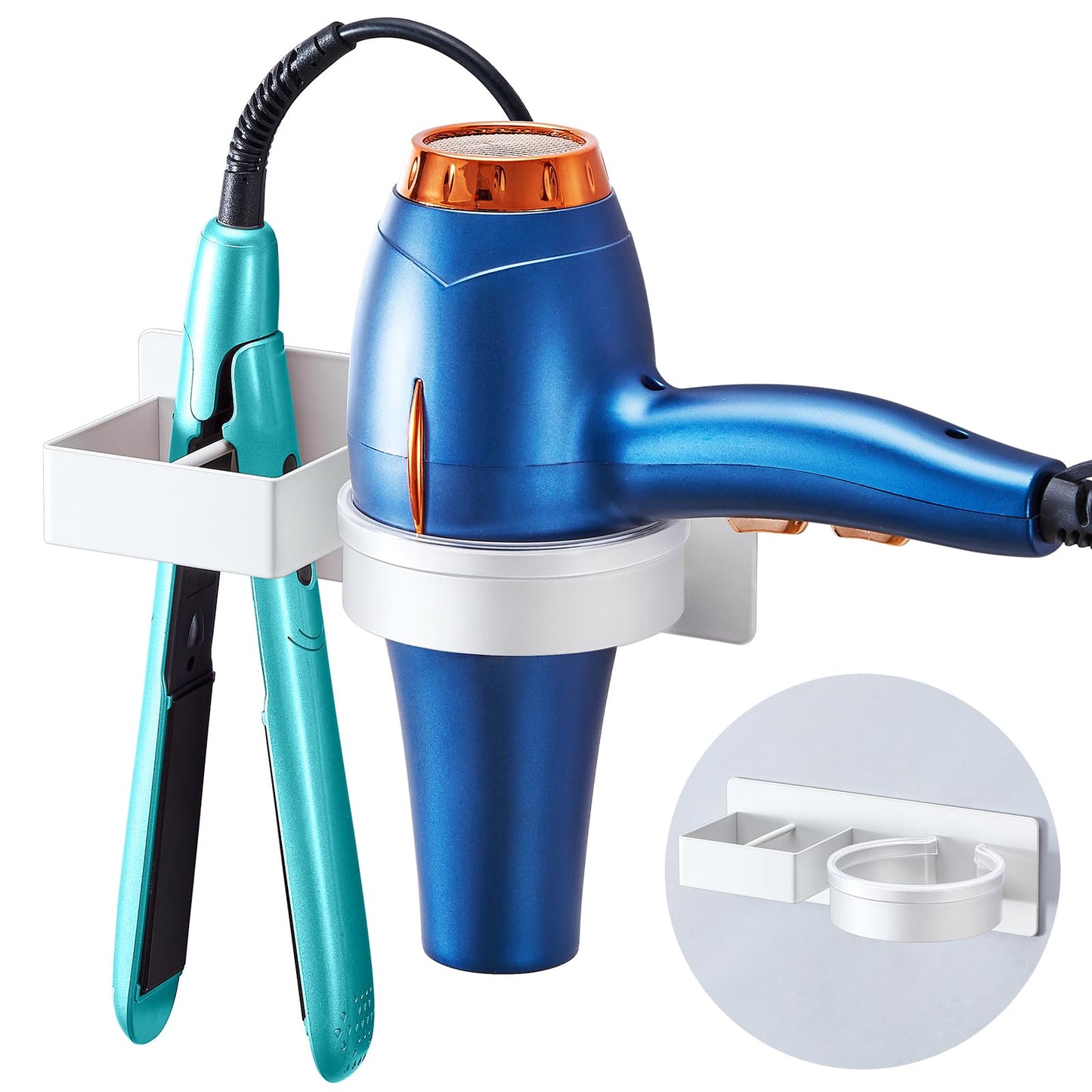 YYBO Hairdryer and Straightener Holder, Hair Dryer Holders Hair Straighteners Holder Wall Mount, Hairdryer Holders Station