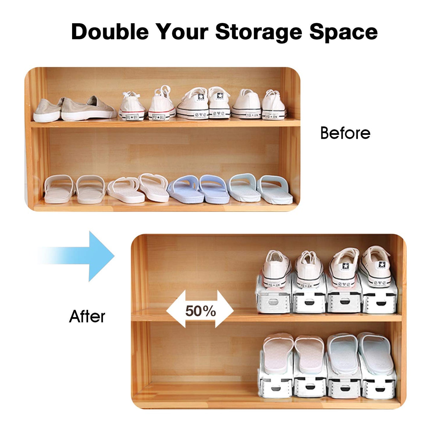 Neprock Shoe Slots Organizer, Adjustable Shoe Rack Stacker Storage Space Saver, Double Deck Shoe Rack Holder for Closet Organization (20-Pack, White)