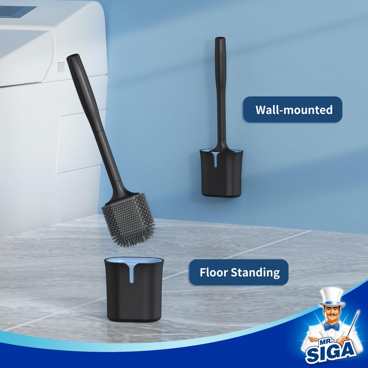 MR.SIGA Toilet Brush and Holder Wall Mounted, Black, 1 Pack