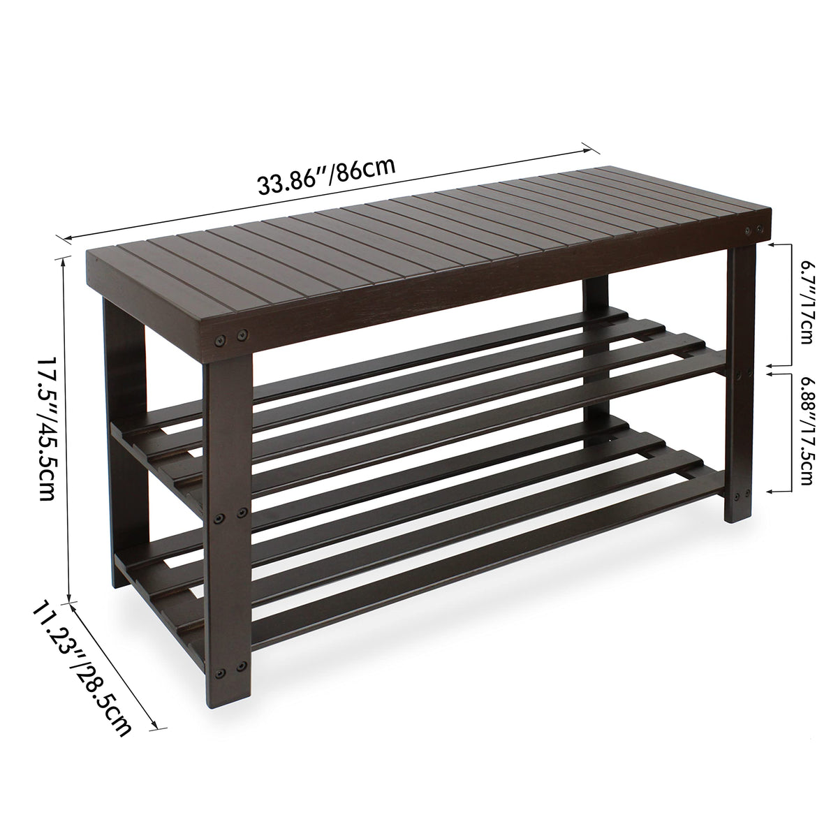 SMIBUY Sturdy Bamboo Shoe Rack Bench, 3-Tier Shoe Organizer, Storage Shelf for Entryway Hallway Bathroom Living Room (Dark Brown)
