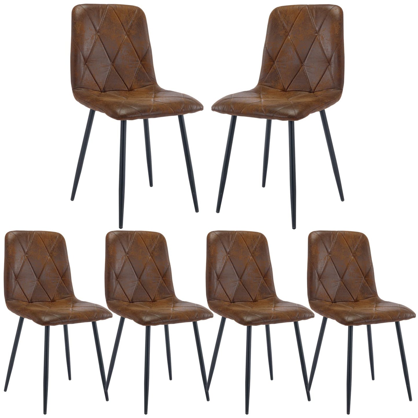 Artist Hand Set of 6 Dining Chairs for Living Room Dining Room, Vintage Faux Suede Dining Chairs Set of 6 with Upholstered Seat Solid Metal Legs
