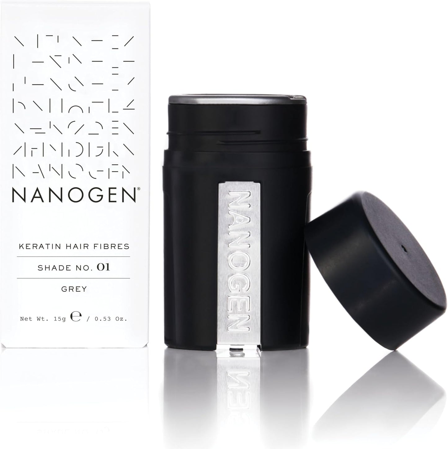 Nanogen Hair Fibres, 15 g Grey, Expiry date 11/28, New but open, scruffy box