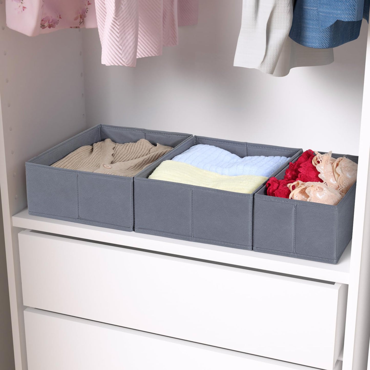 ORLISA Drawer Organiser Clothes Compatible with PAX Wardrobe 75 x 35 cm Sturdy Base, Foldable, & Robust, Set of 3, Grey