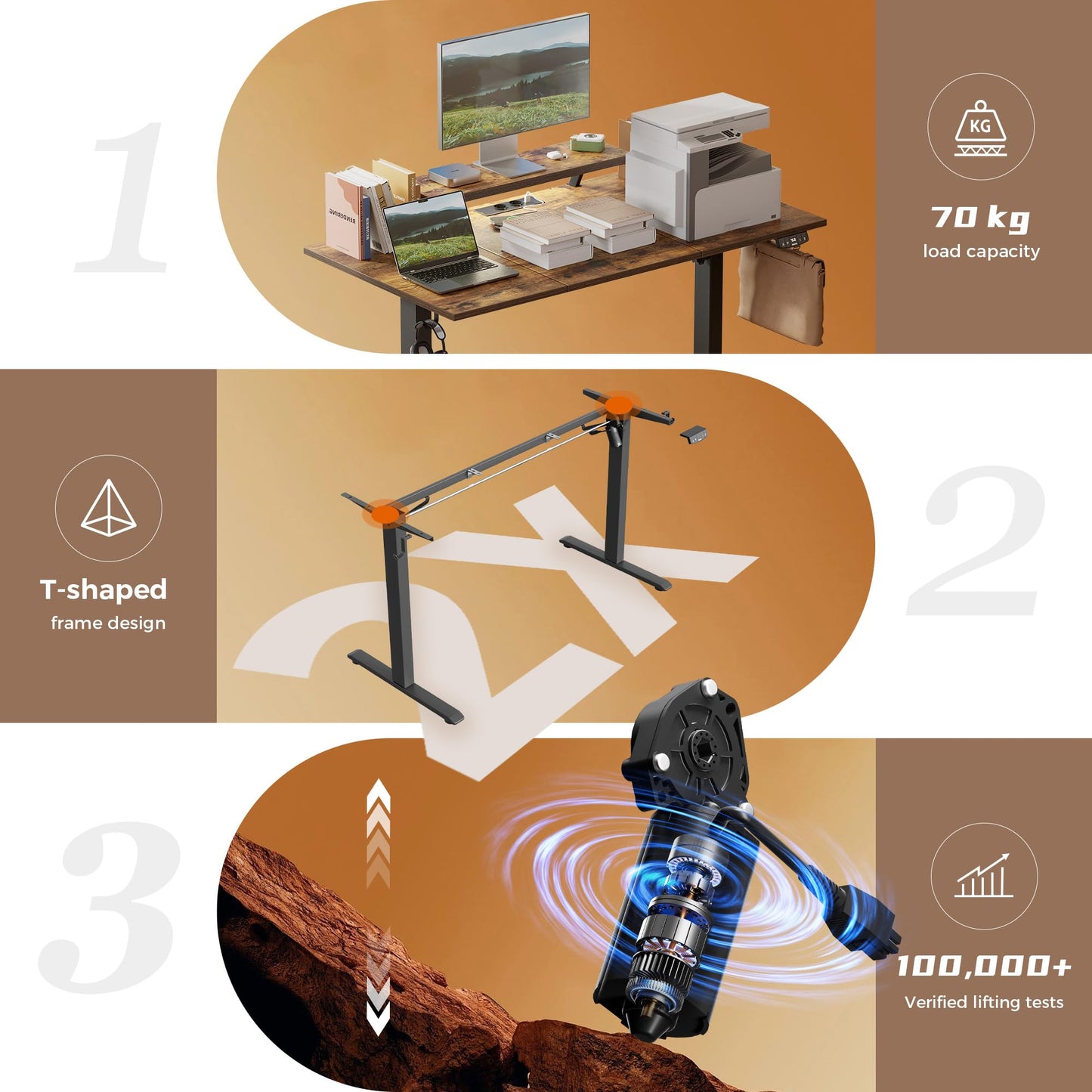 Klicelor Electric Standing Desk, Led & Plug, Movable Monitorstand, 140x60