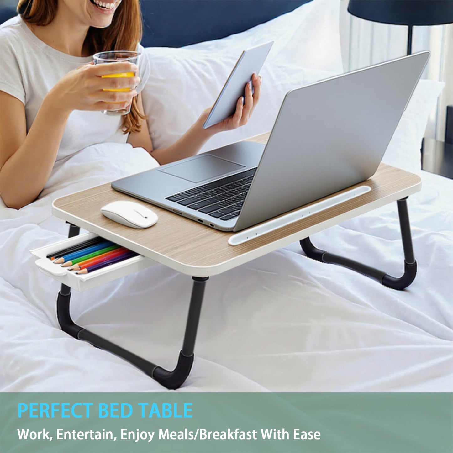 Laptop Bed Desk - Small Lap Desk 48 x30 cm for Breakfast in Bed, Study, Office Work, Gaming, Writing & Reading,Tray Table for Sofa, Couch