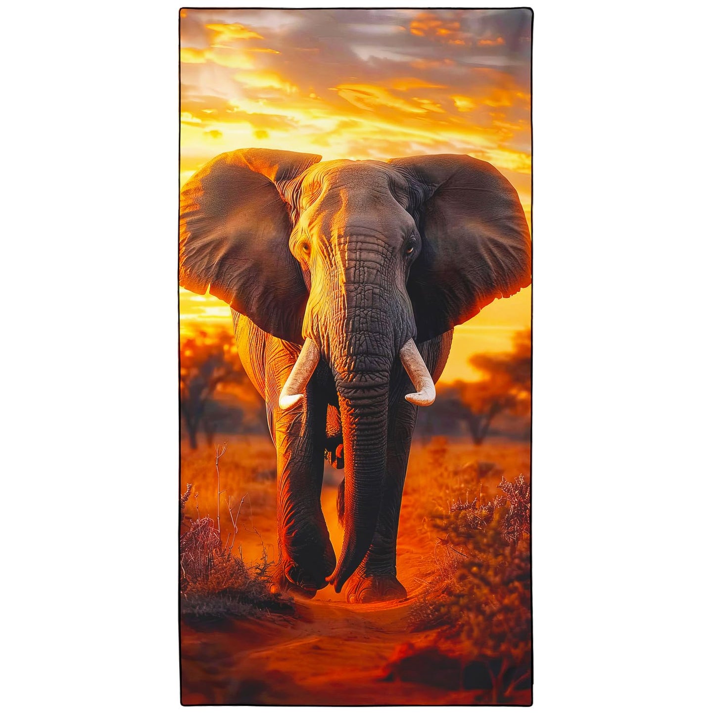 Violetpos Sunset Elephant Beach Towel, Extra Large 180x90 cm 250GSM Microfibre, Sand Free Quick Dry