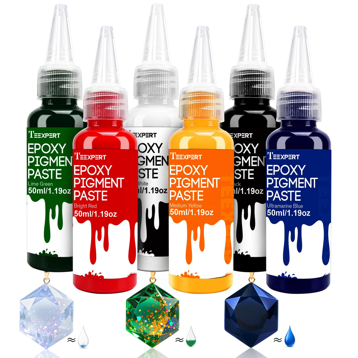 Teexpert Epoxy Resin Pigment Paste, 300ml Highly Concentrated & Easy to Mix 6 Colors Opaque Liquid Epoxy Dye Set for Resin Coloring, Resin Epoxy Art